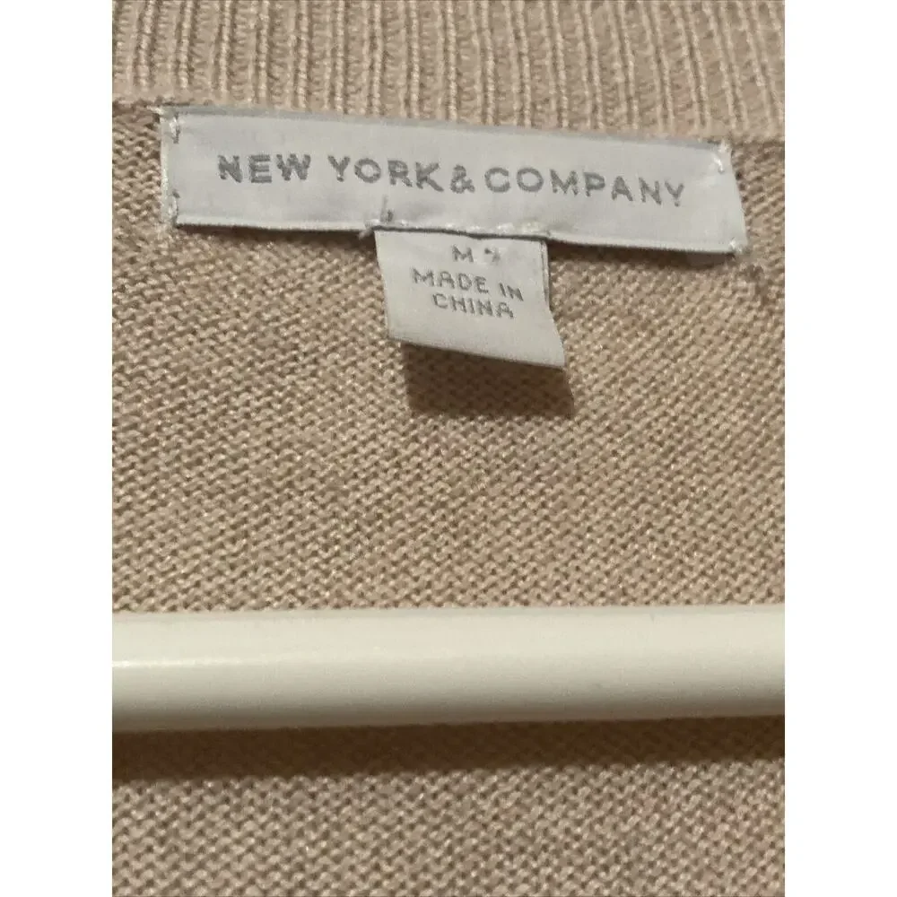New York Company‎ Sweater Womens Medium Cardigan Tan w/ Rhinestone Buttons